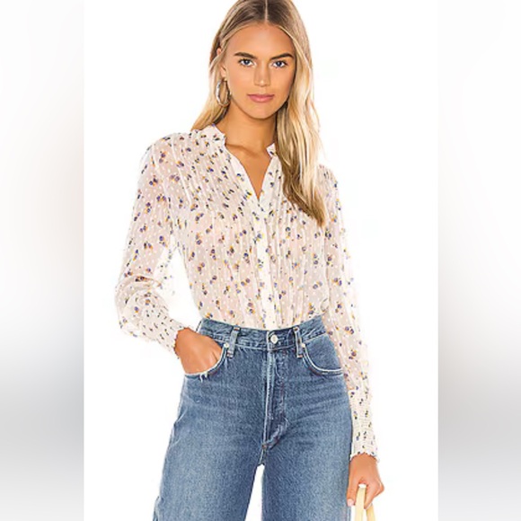 Free People Tops - Free People Flowers in December Lightweight Sheer Blouse - White w Flowers